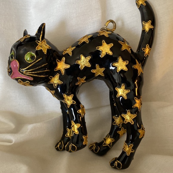 Enameled Faberge Style Hand Decorated Halloween Cat Decor - Picture 8 of 12